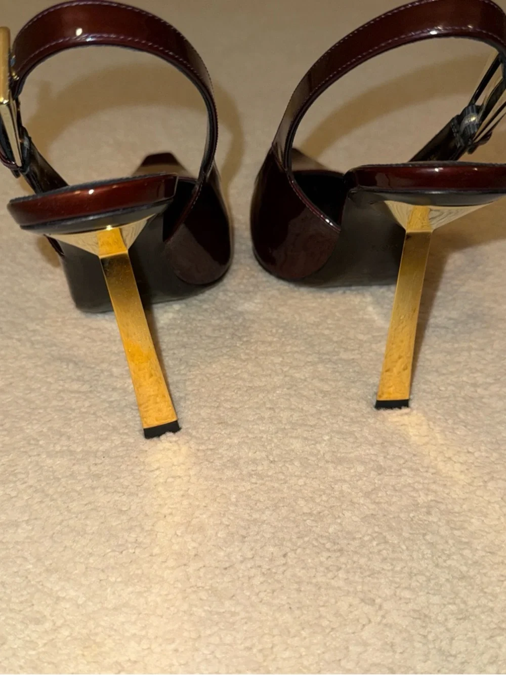 Saint Laurent Burgandy/ dark brown Patent Leather Pointed Slingback Pumps - Picture 5 of 6